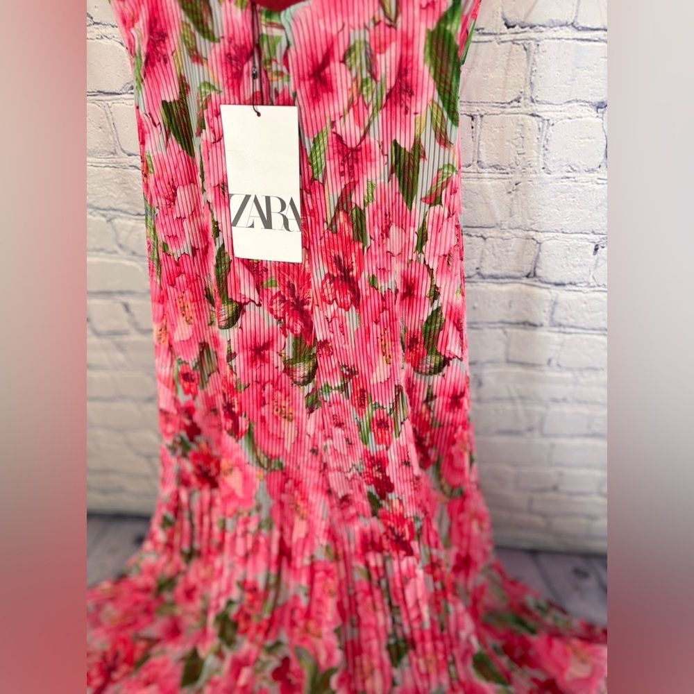 NWT Zara Pink Floral Print Cottagecore Boho Wedding Party Midi Halter Dress XS - Picture 8 of 15
